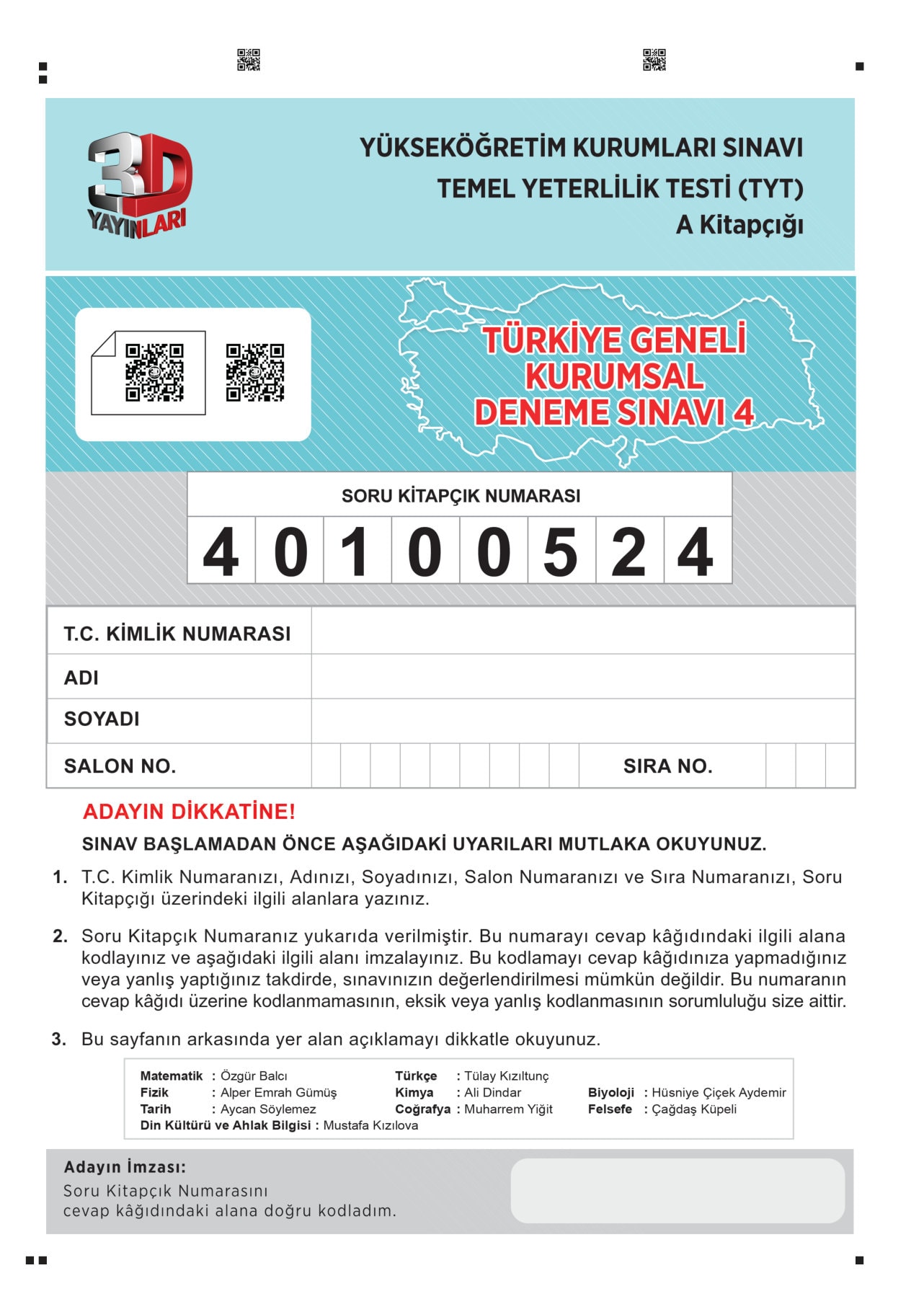3D TYT KURUMSAL DENEME 04 A Kitapcigi