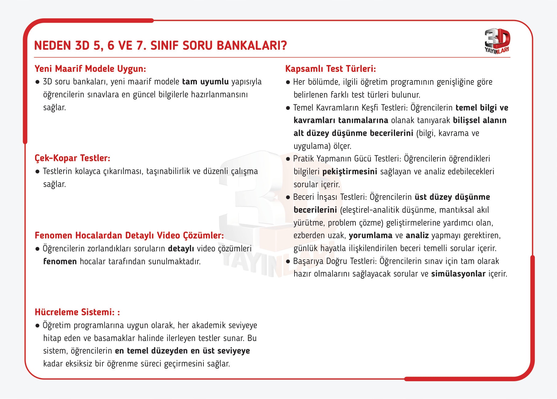 NEDEN 3D 5, 6 VE 7 SINIF SORU BANKALARI