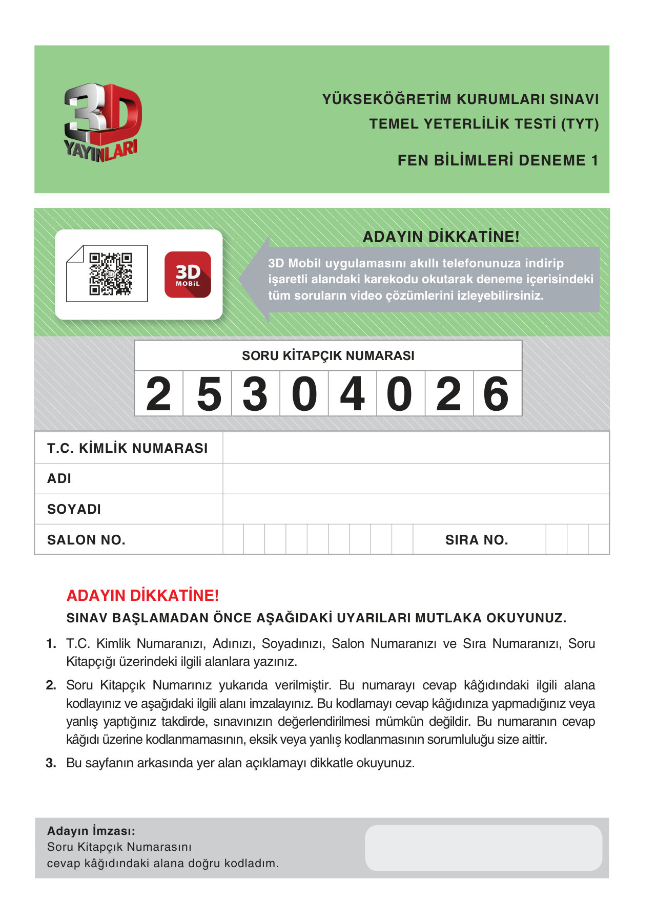 3D TYT Fen SimülasyonDenemeleri — sayfa 1
