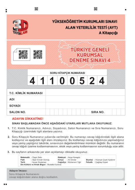 3D AYT KURUMSAL DENEME 4 A Kitapcigi
