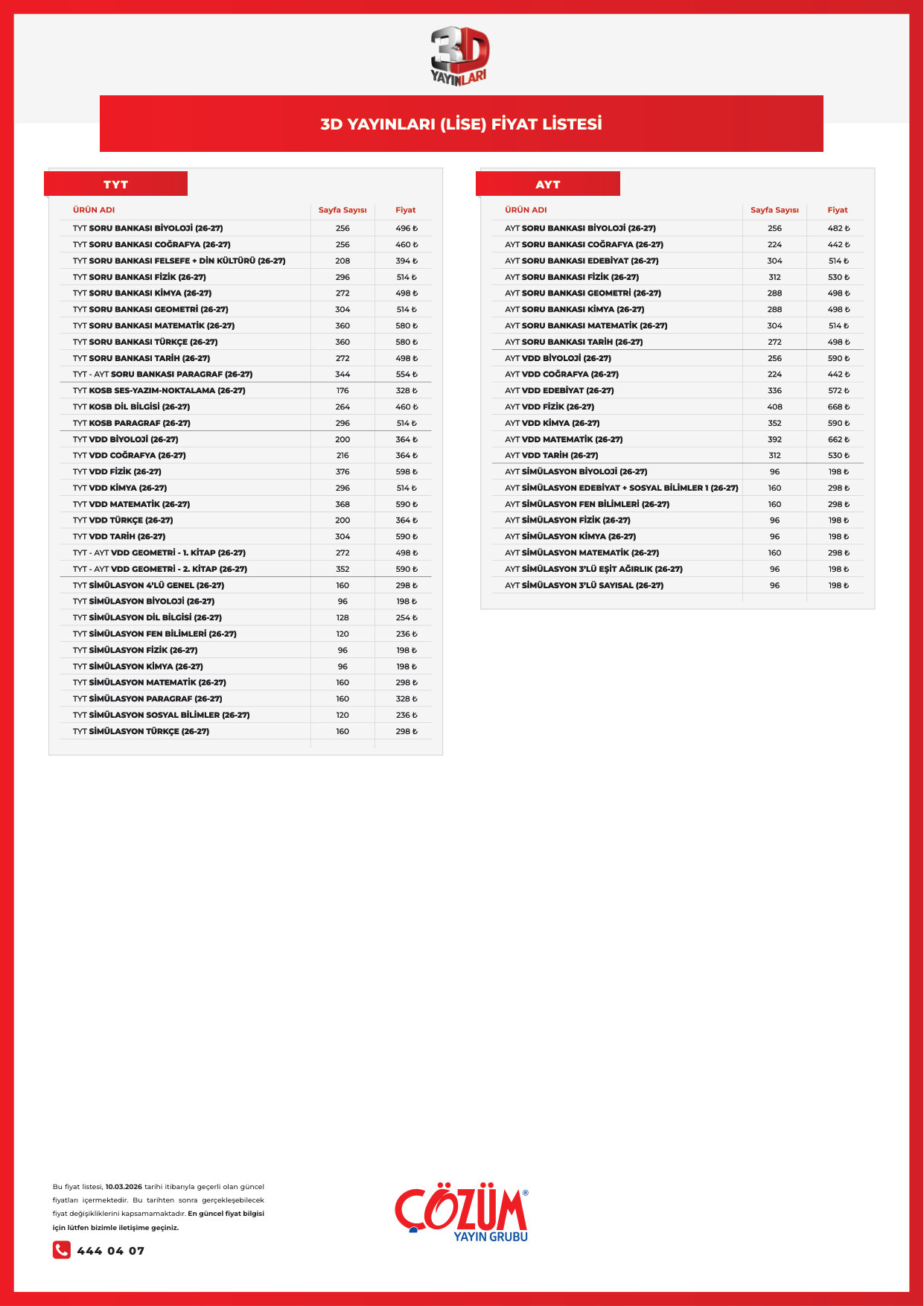 3D LİSE FIYAT LISTESI 26-27 — sayfa 1