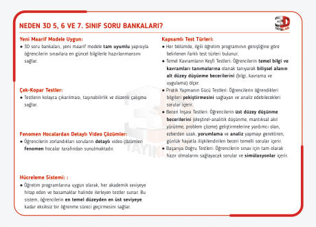 NEDEN 3D 5, 6 VE 7 SINIF SORU BANKALARI