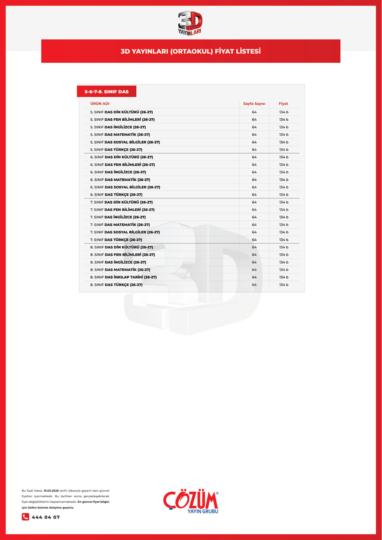3D ORTAOKUL DAS FIYAT LISTESI 26-27 — sayfa 1