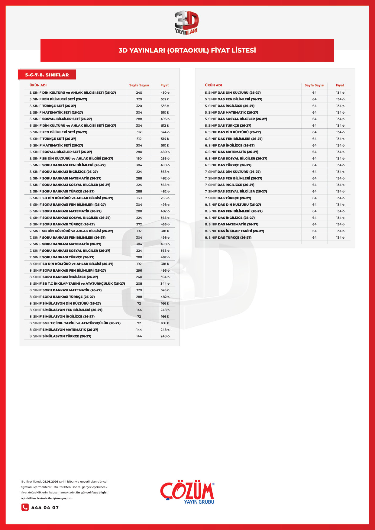 3D ORTAOKUL FIYAT LISTESI 26-27 — sayfa 1